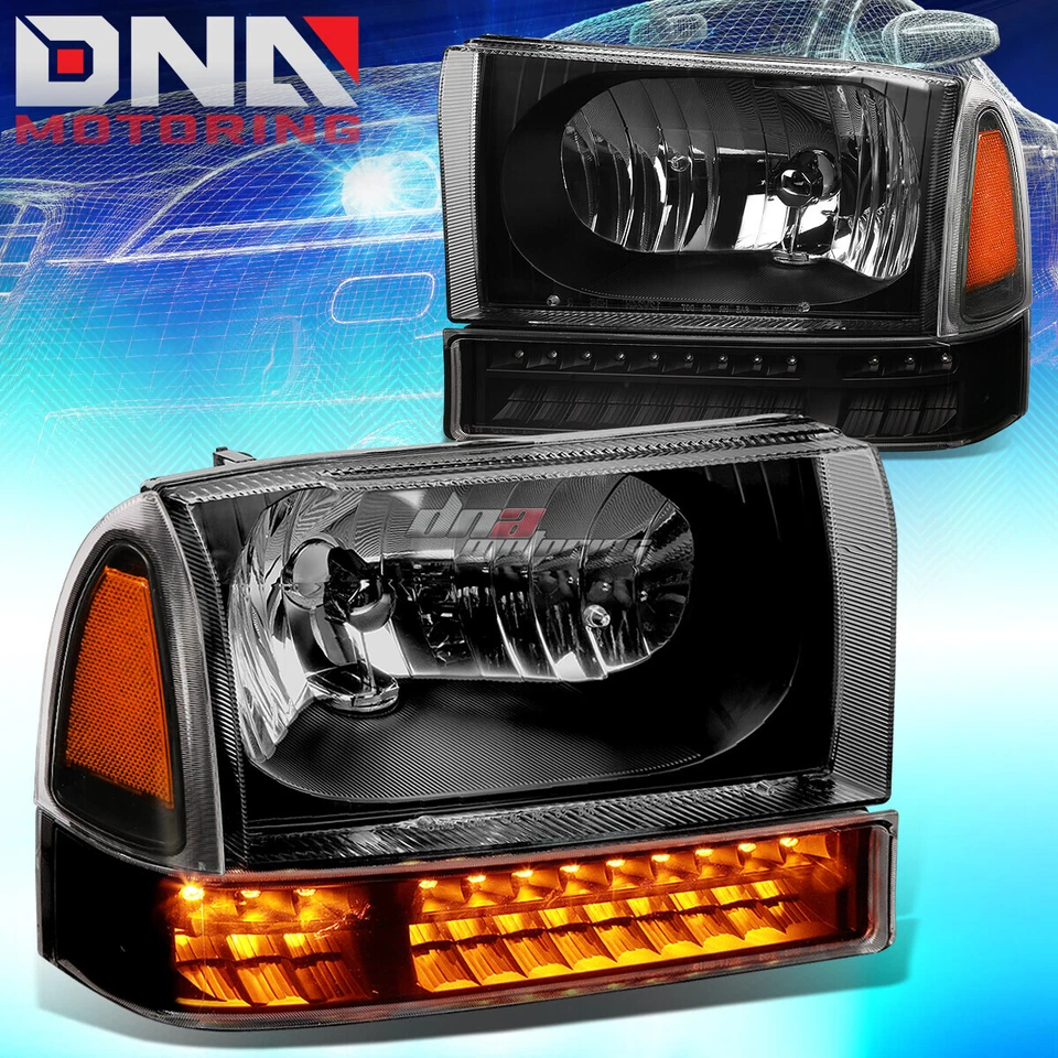 PARA 1999-2004 F250 F350 SUPER DUTY FARO LED INTERMITENTE LÁMPARAS NEGRO/ÁMBAR Foto 1 de 4