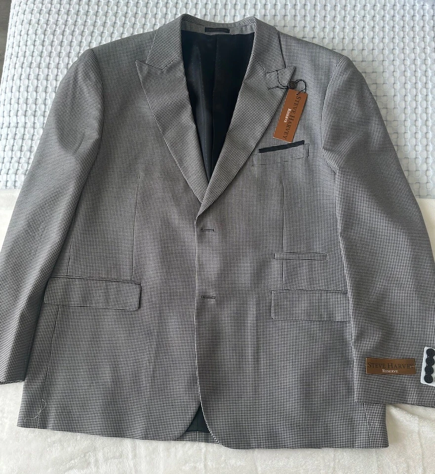 Nuevo con etiquetas Traje Chaqueta Steve Harvey Reserve 46R, Gris/Negro y Blanco A Cuadros. Foto 1 de 4