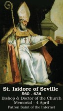 St. Isidore of Seville LAMINATED Prayer Card, 5-pack, with Two Free Bonus Cards