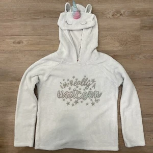 Justice Girls Size 14 White Unicorn Fleece Pullover Hoodie - Picture 1 of 5