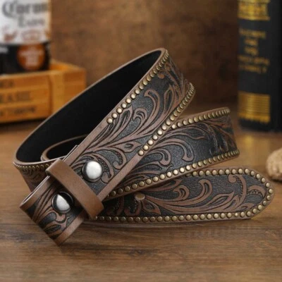 Men's Western Belt Cowboy Rodeo Full Grain Leather Heavy Duty without Buckle - Image 1 of 4