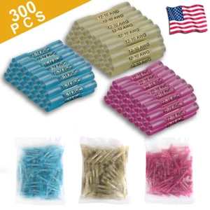 300/100PCS 22-10AWG Heat Shrink Butt Wire Splice Connectors Seal Crimp Terminals - Picture 1 of 22