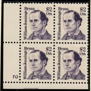 1986 William Jennings Bryan $2 Sc 2195 MNH plate block plate number 2 LL - Picture 1 of 1