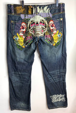 CHRISTIAN AUDIGIER embroidered JEANS W 36 L 34 VGC straight leg skull Y2K 90s