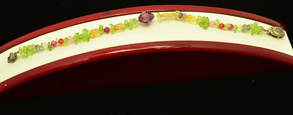 STERLING SILVER  VERY COLORFUL PLASTIC BEADED CHAIN BRACELET #FMR814 - Image 1 of 3