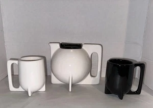 Vintage Karamik Modernist Bauhaus weiß & schwarz Kunstkeramik Keramik Teekanne & Tassen - Bild 1 von 18