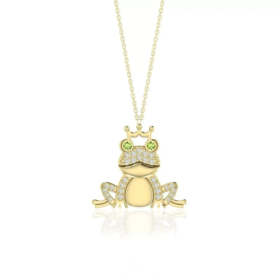 2 Ct Round Cut Simulated Peridot Fancy Frog Shape Pendant 14k Yellow Gold Plated - Image 1 of 4