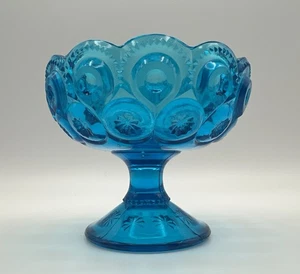 LE Smith Moon & Stars Blue Pedestal Glass Compote Candy Dish 4” Vintage - Picture 1 of 6