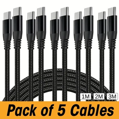 Type-C to Type C Cable 3A Fast Charger Braided 1M 2M for Android Samsung Lead - Image 1 of 4