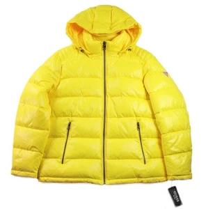 Guess Mens Puffer Jacket Coat XL Quilted Insulated Removable Hood Yellow $225NEW - Picture 1 of 9