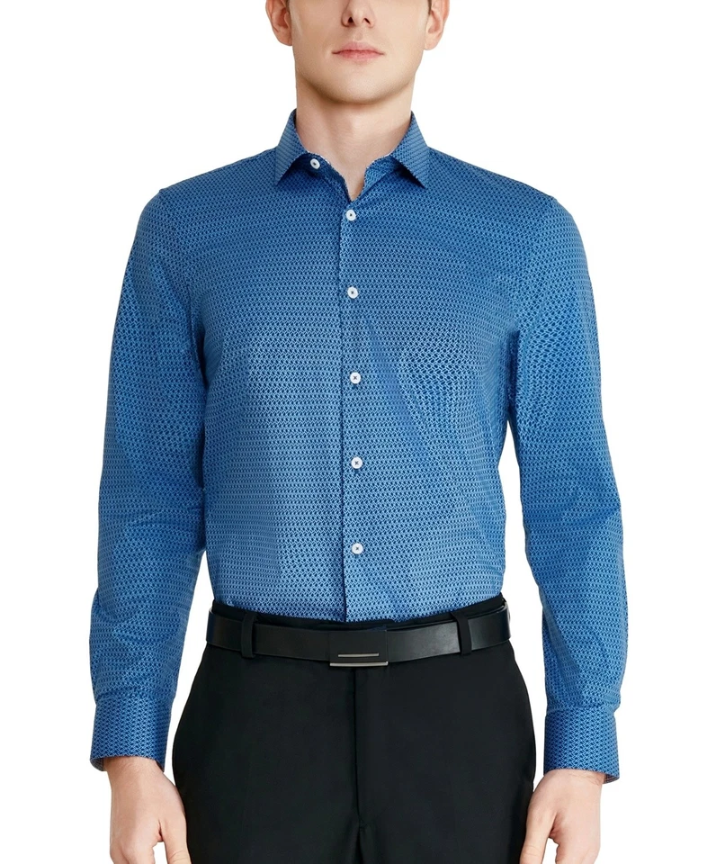 Camisa de vestir Tallia para hombre ajustada XL 17-17,5 36-37 azul geométrico Foto 1 de 1