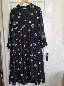 Ganni Dainty Georgette Midi Black Tiered Floral Dress Size 40 Floral UK 12/14 - Picture 1 of 5