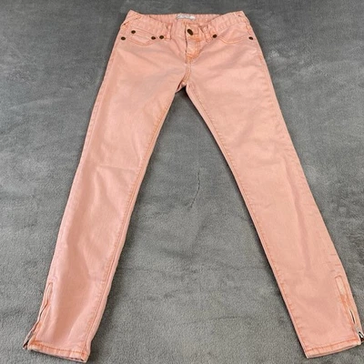 Free People Jeans Womens 25 W Straight Skinny Ankle Zip Stretch Peach Boho - Image 1 of 4