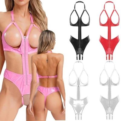 Frauen Leotard Freu Bodysuit Nachtkleidung Romper Rave Clubwear Hollow Aus - Bild 1 von 4