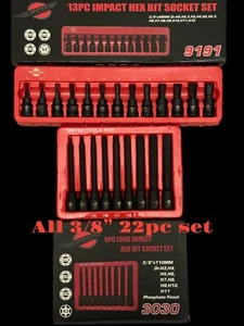 22p PRO IMPACT HEX Bit Socket Set Short & Long Hex Allen HX Key Sockets H3 - H10 - Picture 1 of 1