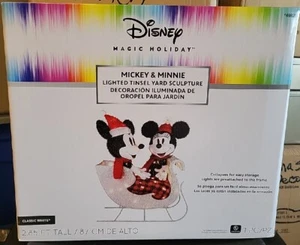 Disney Magic Holiday Mickey & Minnie Lighted Tinsel Sleigh Yard Sculpture - Picture 1 of 4