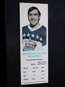 1970-71 Dad's Cookies Hockey Card # Rogatien Vachon (HOF) Montreal Canadiens (NM