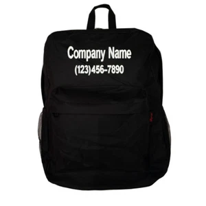 CUSTOM BACKPACK - Black Backpack with Company name and phone number embroidered - Picture 1 of 5