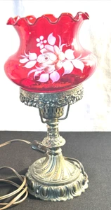 L&L WMC Messing 12" Lampe mit Westmoreland rubinrotem Glas Lampenschirm signiert 1980 - Bild 1 von 22