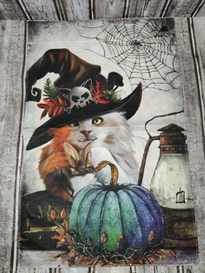 Happy Halloween Beauty Feline Calico Witch Flag 12 x 18 New Double Sided Soft - Picture 1 of 4