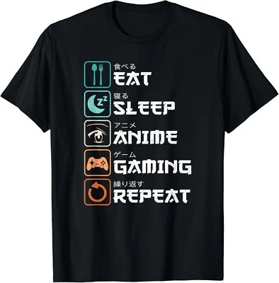 Eat Sleep Anime Gaming Repeat Funny Otaku Gamer Tee Gift Unisex T-Shirt - Image 1 of 4