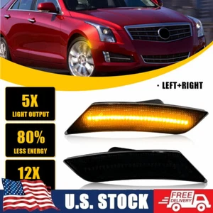 Smoked Lens Amber Full LED Bumper Side Marker Light Kit For 2013-17 Cadillac XTS - Picture 1 of 13