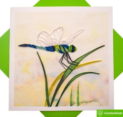 Dragonfly Dreamscape Quilling Greeting Card - Unique Dedicated Handmade Art - Imagem 1 de 4