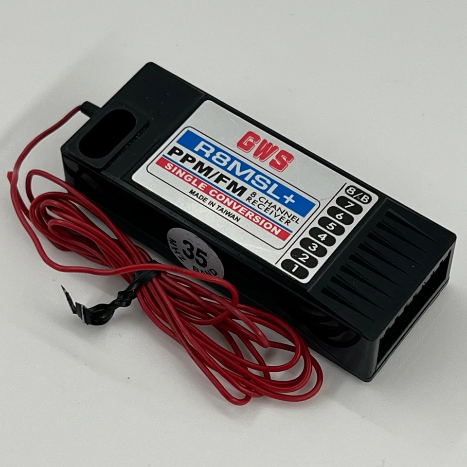 GWS R8MSL+ 7/8-CHANNEL RC RECEIVER 35 MHZ FM PPM SINGLE CONVERSION FOR PLANES - Image 1 of 4