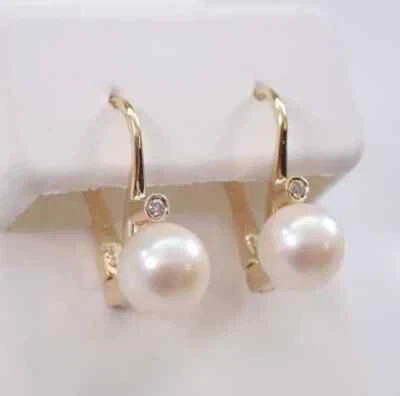 2.00 Ct Round Simulated Pearl Women's Drop Dangle Earring 14k Yellow Gold Plated - Image 1 of 4
