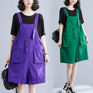 Women Shorts Overalls Big Pockets Adjustable Straps Summer Loose Jumpsuits - Picture 1 of 16