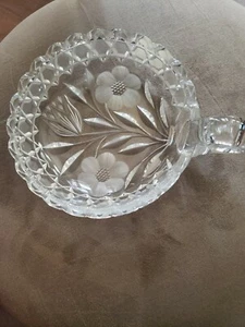 Handled Nappy crystal dish,6" x 1", frosted flower HC Fry American Period   - Picture 1 of 5