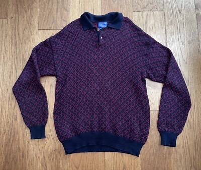 Pendleton Henley Sweater Mens Sz XL Knit Pullover Collar Red Blue Cotton - Image 1 of 4