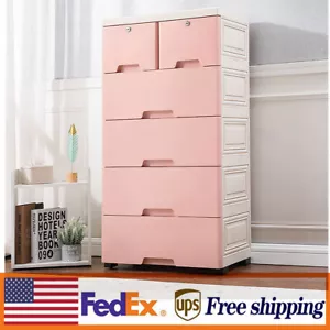 6 Closet Drawers Organizer Storage Plastic Cabinet Dresser Clothes Bedroom Pink - Picture 1 of 12