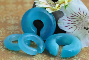 Pair of Aqua Cat Eye Stone Hoop Ear Weights (STN-679) set ear gauges PICK SIZE - Picture 1 of 1