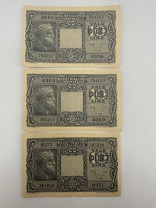 1944 Italy 10 Lire P32 ( 3 Banknotes ) SPC855 - Picture 1 of 2