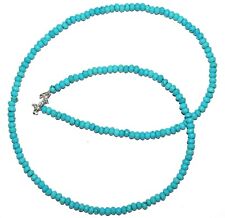 925 Fine Silver Lock 12" Strand Necklace Sky Turquoise 4.5mm Beads Gemstone GF54