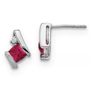 10k White Gold Lab-Created Ruby and Diamond Earrings - Picture 1 of 6