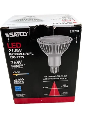 Satco 21.5W LED PAR30 Long Neck 3000K/120-277V, Silver - S29764 - Image 1 of 4
