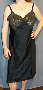 RARO!!! BARBIZON BRYN FIT TAFREDDA VINTAGE NERO PIZZO TRASPARENTE SLIP COMPLETO 40 EVC - Foto 1 di 5