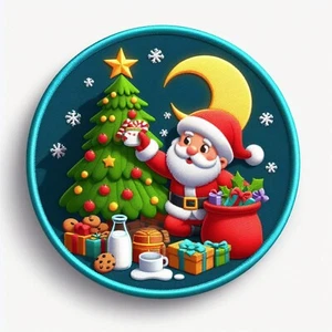 Santa Christmas Patch Printed Embroidered Base Iron-on Applique Milk & Cookies - Picture 1 of 11