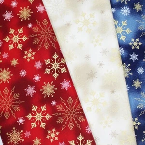 100% Cotton Fabric Christmas Marble Snowflake Metallic Xmas Festive - Picture 1 of 2