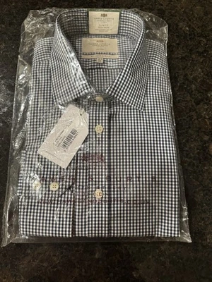 Hawes Curtis Jermyn Street Slim Fit Blue White Gingham Non-Iron Shirt 16.5 36 NW - Image 1 of 4