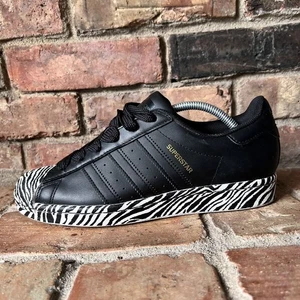 adidas Superstar ZEBRA Black White Shelltoe Low Sneaker Shoes Women's Size 7.5 - Picture 1 of 12