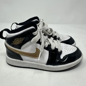 Sz 13C Nike Air Jordan Retro 1 Mid Black/Metallic Gold Toddler - Picture 1 of 8