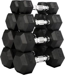 Rubber Encased Hex Dumbbell, Multiple Sizes - Picture 1 of 64