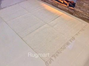 Alfombra ecológica lisa natural lisa blanca reciclada algodón rico en Dhurrie - Imagen 1 de 16