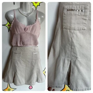 Y2K | Off White Corduroy Pleated Fairy Grunge Coquette Mini Skirt | Size S - Picture 1 of 3
