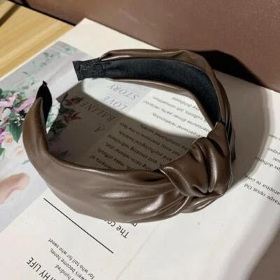 Faixas de cabelo de couro luxuosas - Vintage nó faixa larga acessórios de cabelo feminino 1 peça - Imagem 1 de 4