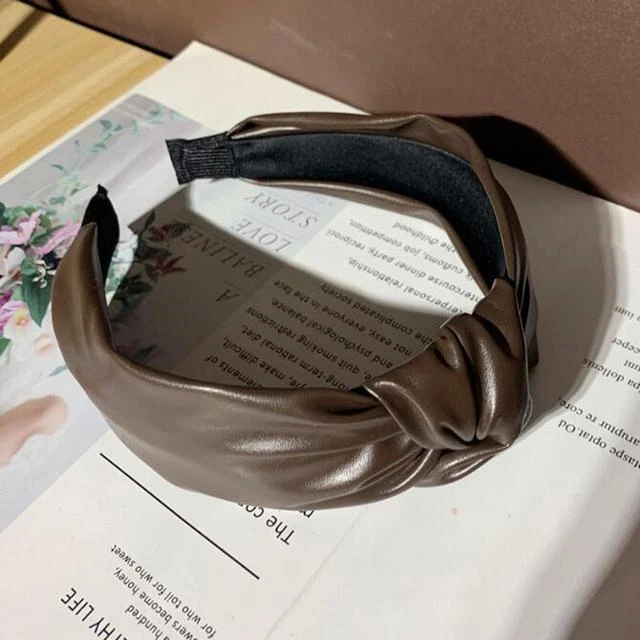 Diadema de cuero de lujo - Diadema ancha nudo vintage accesorios para el cabello de mujer 1 pieza Foto 1 de 4