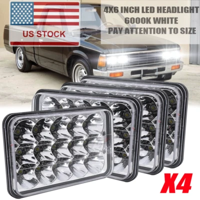 4X6 Stock Glass Lens / Metal Headlight 6000k H4 LED Light Bulb Headlamp Set US - Image 1 of 4